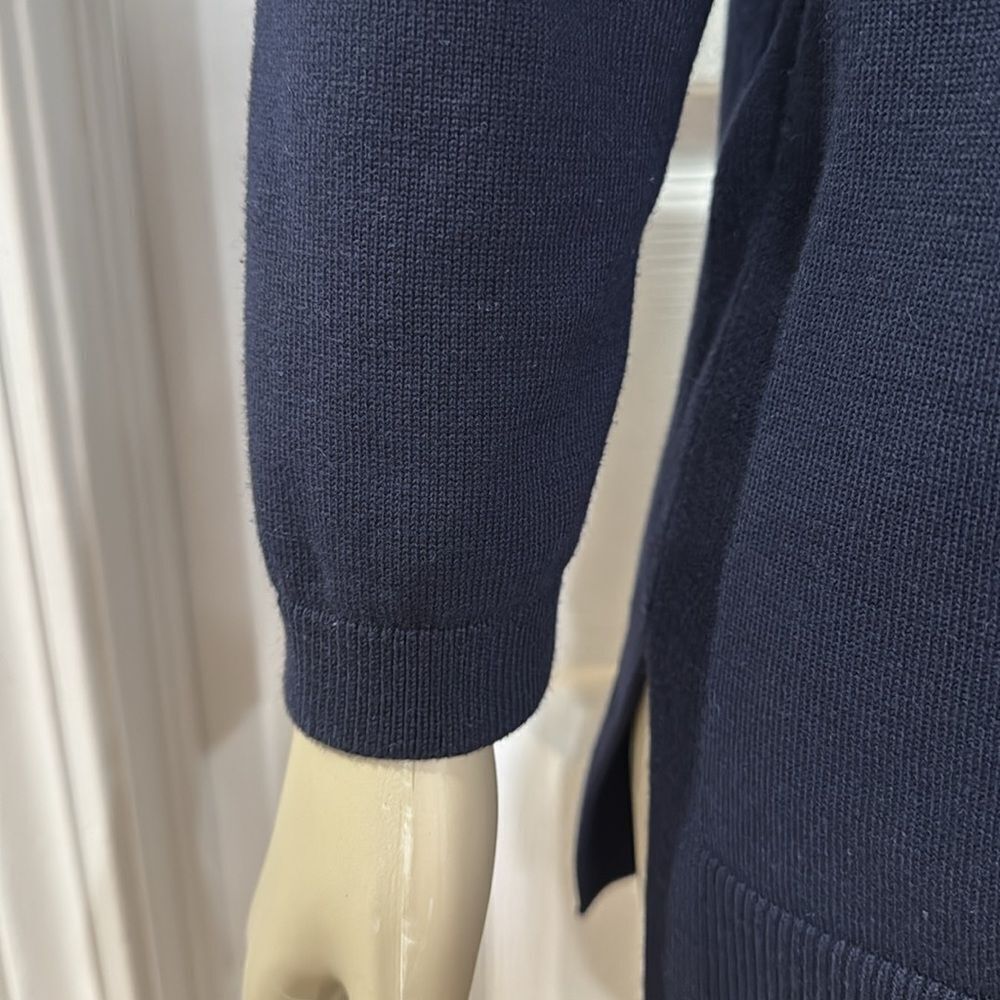 Talbots V-Neck Cardigan Sweater in Navy Blue. - Picture 4 of 8
